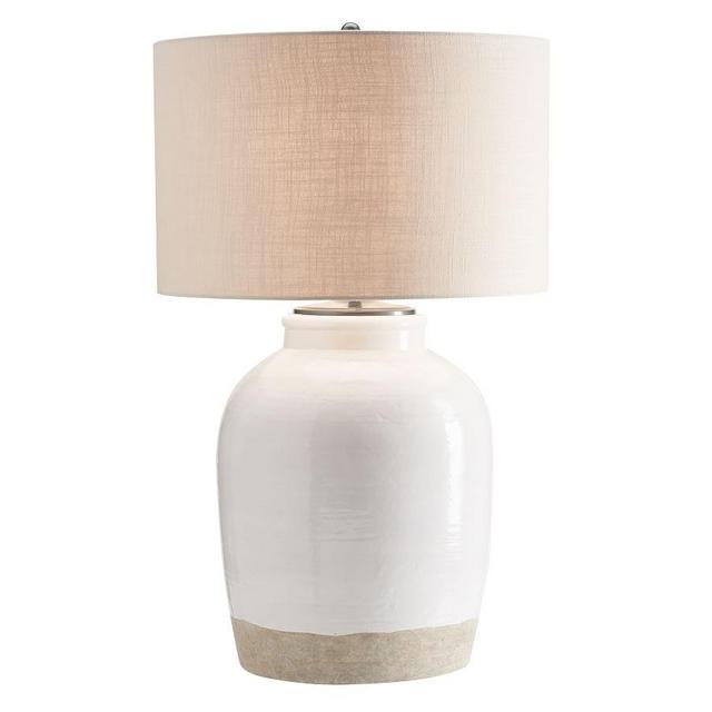 Miller 30" Medium Table Lamp, Ivory Base with X-Large Textured Straight Sided Shade, Sand