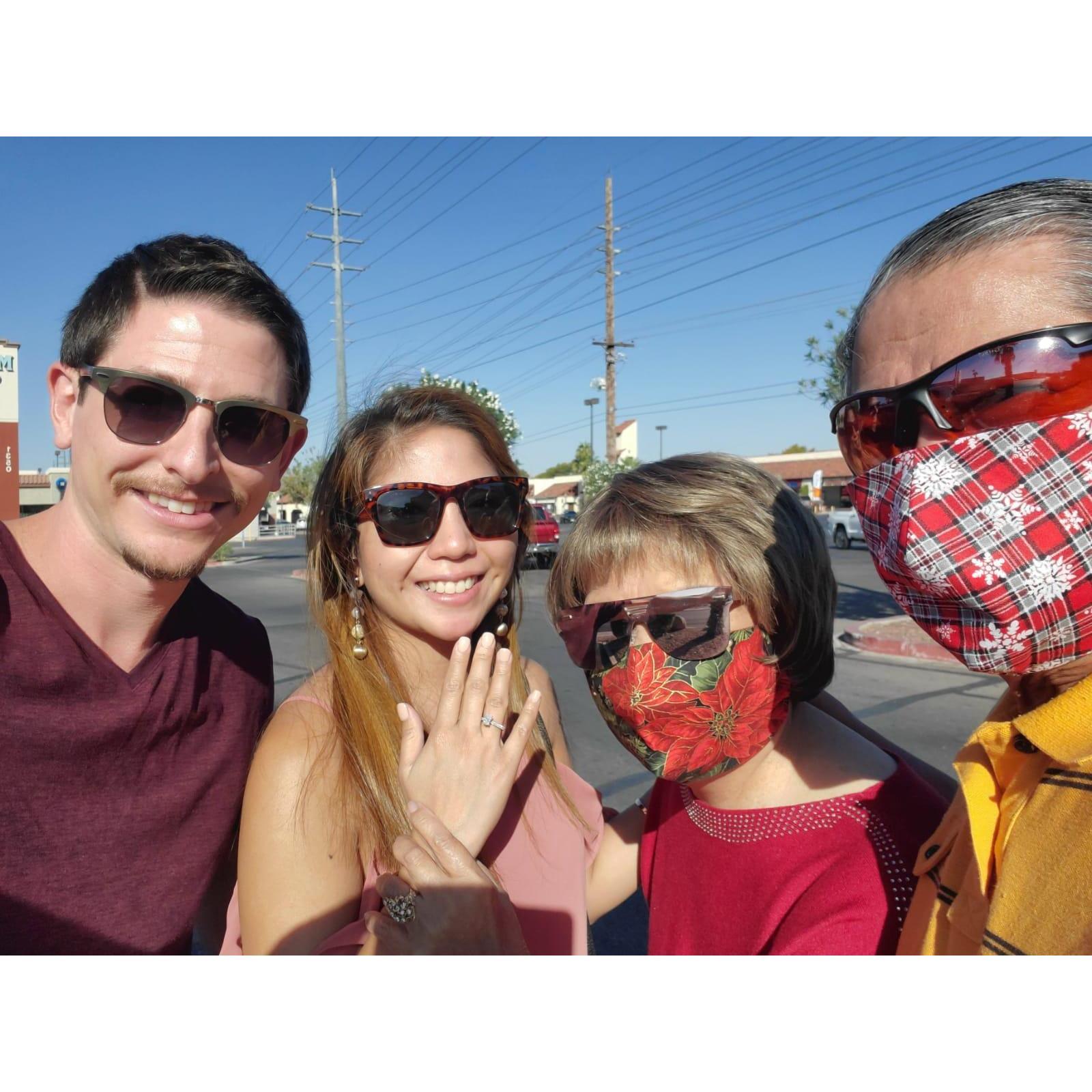 Scott proposed in front of my grandparents in a parking lot, not the typical kind and I found it meaningful. :)