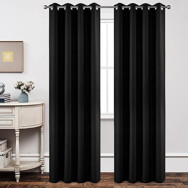 Joydeco Blackout Curtains 90 Inches Long,Curtains 2 Panels Set Thermal Insulated Length Curtains& Drapes 2 Burg, Room Darkening Grommet Curtains for Living Room Bedroom Window (W52 x L90 Inch, Black)