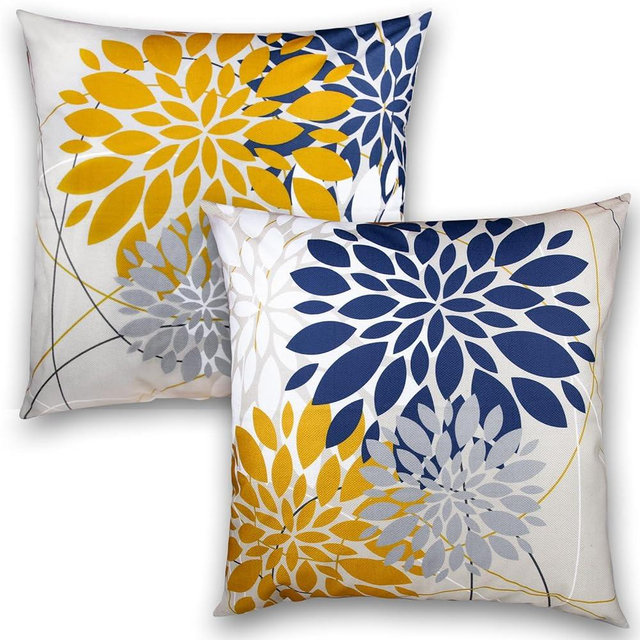 Qesonoo Flower Throw Pillow Covers 18x18 Set of 2, Flowers Pillow Cushion Cases, Modern Decorative Square Pillowcases for Sofa Couch Bedroom Living Room Car (18X18in Set of 2, Beige Flower) (2QE3005)