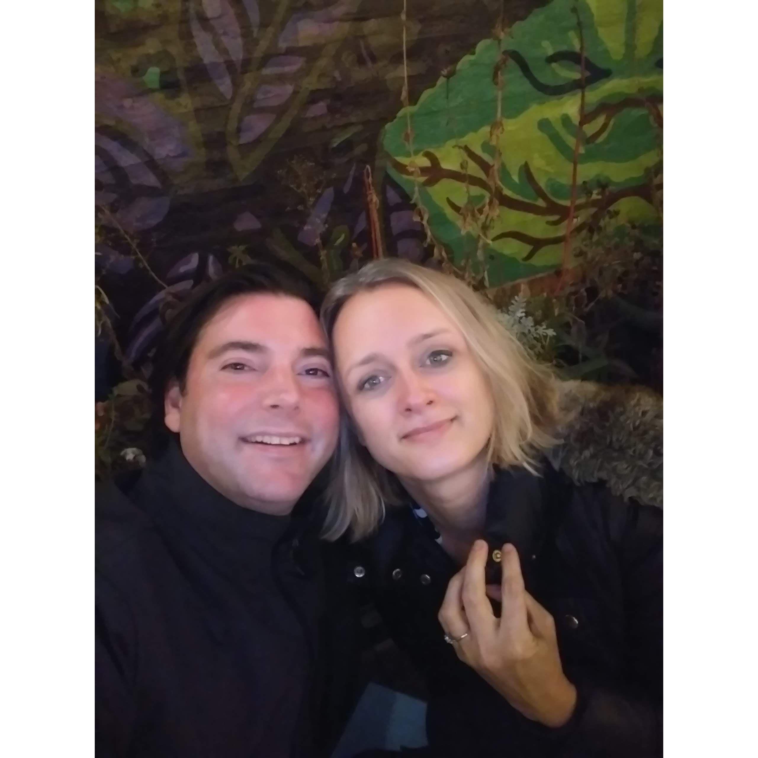 Proposal Night Friday November 27, 2020 at Due Lire in Lincoln Square with 37F out and eating out in the beautiful cafe they kept open during COVID.
