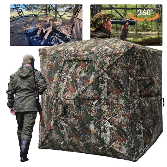 FUNHORUN Hunting Blind with Floor Mat, 360 Degree See Through Ground Blind for Deer Hunting, 2-3 & 3-4 Person Pop-up Hunting Deer Blind, Turkey Blind