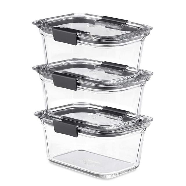 Rubbermaid Brilliance Glass Storage, 4.7-Cup Food Containers with Lids, 3-Pack (6 Pieces Total), BPA Free and Leak Proof, Clear
