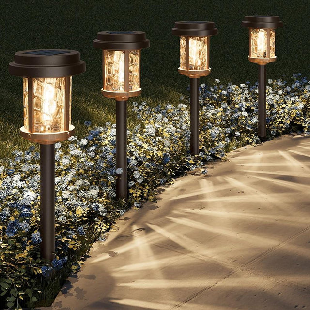 XMCOSY+ Solar Pathway Lights, Garden Solar Lights, 20 LM LED Glass Water Lens, IP65 Waterproof Solar Powered Light for Outside Driveway Walkway Landscape Backyard Sidewalk (‎Black & Brown)