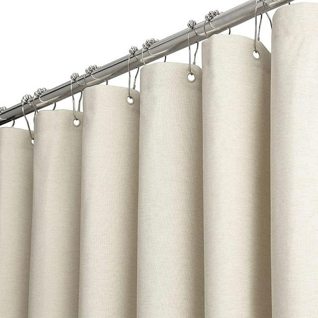 BTTN Fabric Shower Curtain, Linen Textured Heavy Duty Polyester Cloth Shower Curtain Set with 12 Plastic Hooks, Hotel Luxury Waterproof Decorative Shower Curtains for Bathroom - 72"x72" - Beige/Cream