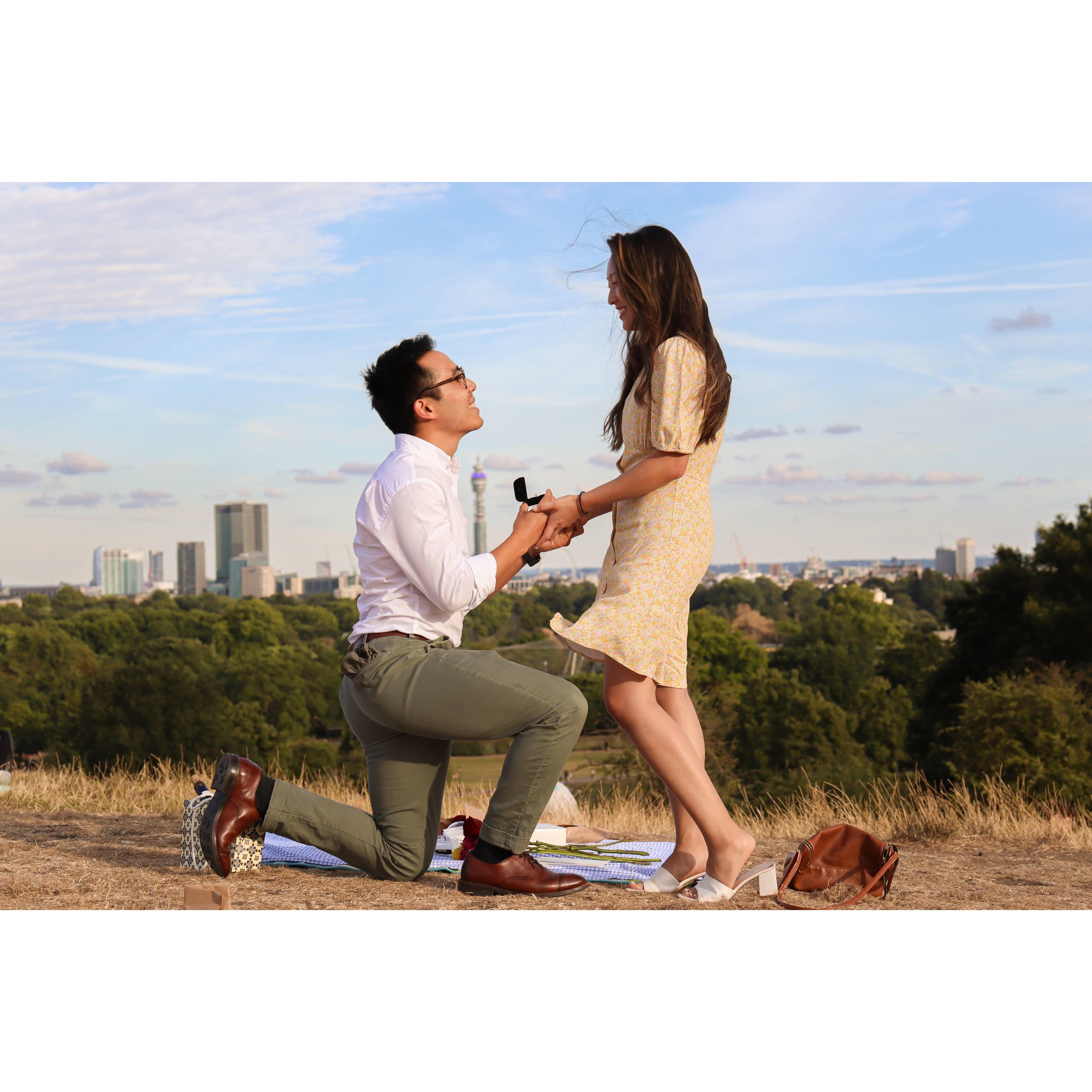 Ethan surprises Lucy in London in July 2022 to propose!!