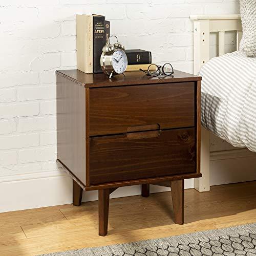 Walker Edison Furniture Company AZR2DSLNSWT Mid Century Modern Grooved Handle Wood Nightstand Side Bedroom Storage Drawer Bedside End Table, 2, Walnut Brown