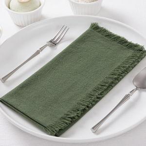 12 Pack Olive Green Cotton Linen Napkins with Fringe Green Cloth Napkins Set of 12 Boho Handmade Dinner Table Napkins for Wedding Bridal Baby Shower Tea Party, 17 x 17 Inches