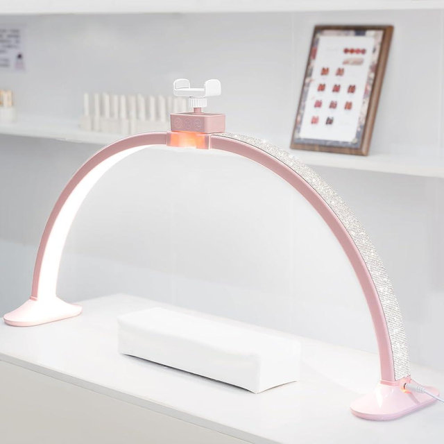 Nail Light for Desk,Half Moon Light LED for Tech Nail Desk Lamp with Phone Stand Foldable Adjustable Dimmable Half Moon Lamp for Lash Beauty Tattoos Crafts