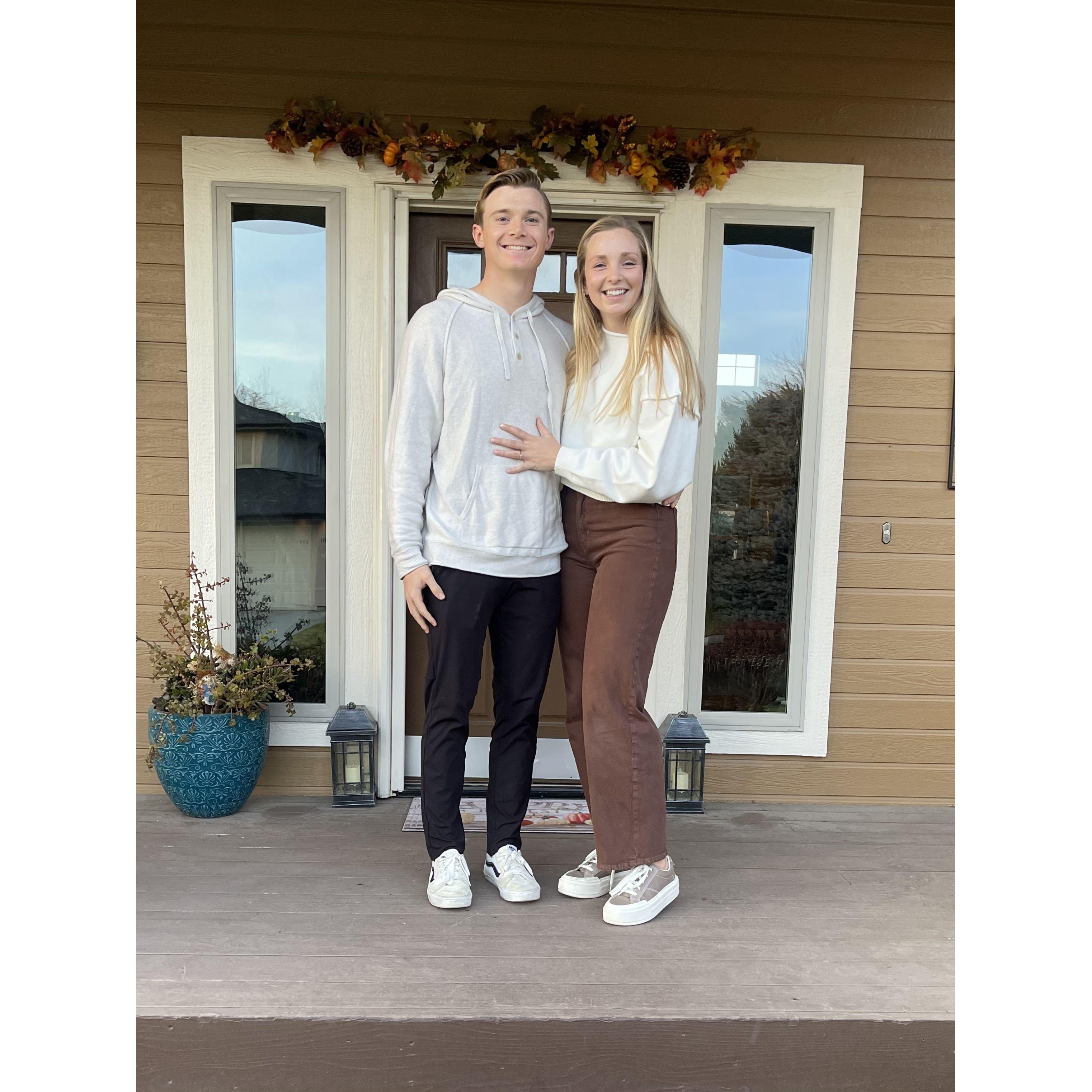 Nov 2024. Front porch engagement photos on Thanksgiving.