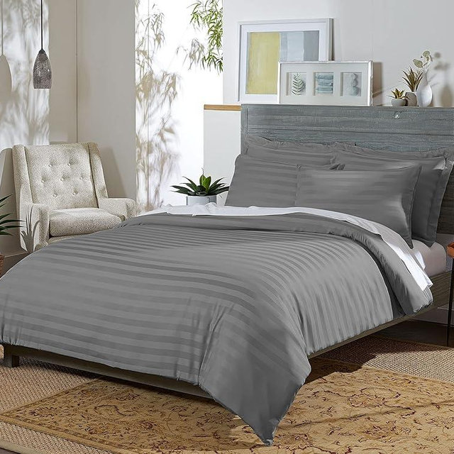 Pure Bamboo King Duvet Cover, 3 Piece Set, Genuine 100% Organic Viscose Derived from Bamboo, Luxuriously Soft and Cooling, 2 Pillowcases (King, Jacquard Stone)