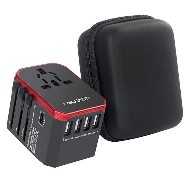 hyleton Worldwide Travel Adapter, 4 USB Ports with 5.6A High Speed Charger and 1 3.0A Type C International Wall Charger All in One Universal Adaptor for Mobile Phones and Tablets