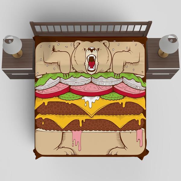 Burger Bear Duvet Cover by Jeremy Fish | King