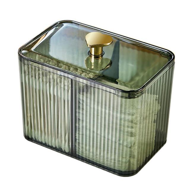 OIWTLIFE Cotton Swab Holder Cotton Pad Holder with 3 Compartments Green Bathroom Vanity Storage Organizer