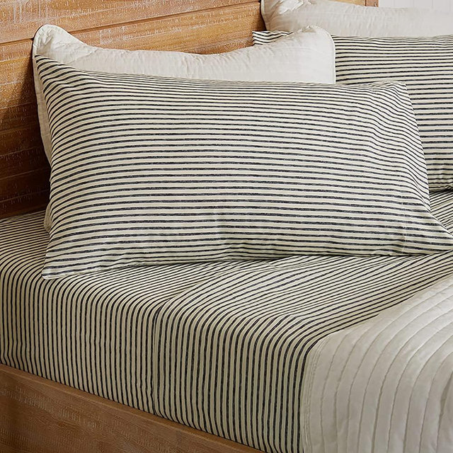 4-Piece Stripe Printed Ultra-Soft Microfiber Sheet Set. Wrinkle Free, Comfortable, All-Season Bed Sheets. Evette Collection (Queen, Stripe - Dark Grey)