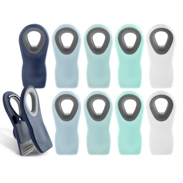 COOK WITH COLOR 10 Pc Bag Clips with Magnet- Food Clips, Chip Clips, Bag Clips for Food Storage with Air Tight Seal Grip, Snack Bags and Food Bags (Ombre Blue, Shades of Blue, Green and White)
