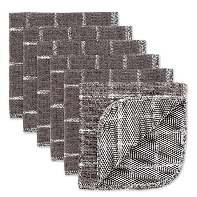 DII Scrubber Dishcloths Collection Windowpane Dishrag Set, 12x12, Gray/White, 6 Piece
