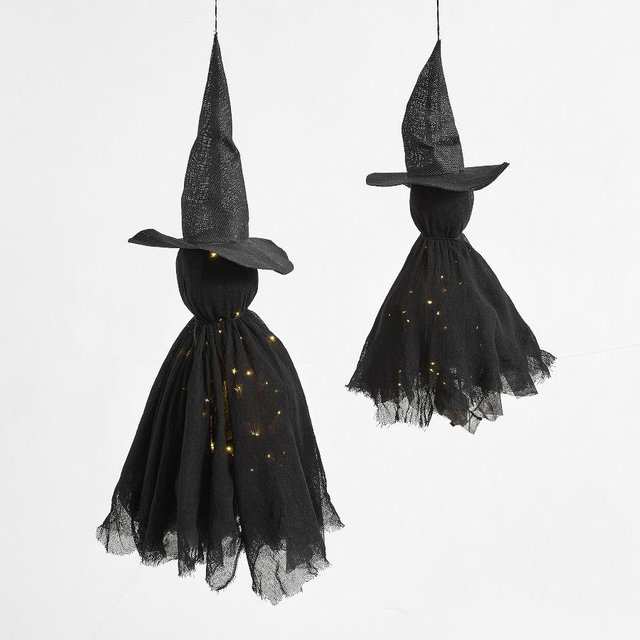 Lit Witches, Black, Hanging Set of 2