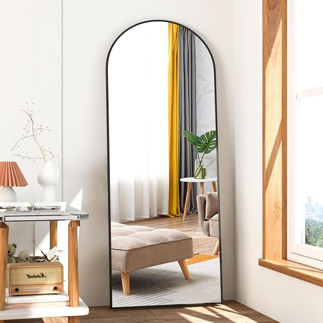 NEUWEABY Full Length Mirror, 56"x16" Arch Mirror Floor Mirror with Stand, Black Arched Full Body Standing or Leaning Mirrors for Bedroom, Living Room
