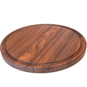 Round Wood Cutting Board by Virginia Boys Kitchens - 10.5 Inch American Walnut Cheese Serving Tray and Charcuterie Platter with Juice Drip Groove