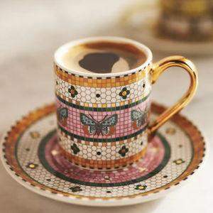 The Bistro Tile Stoneware Espresso Cup & Saucer: Garden Edition