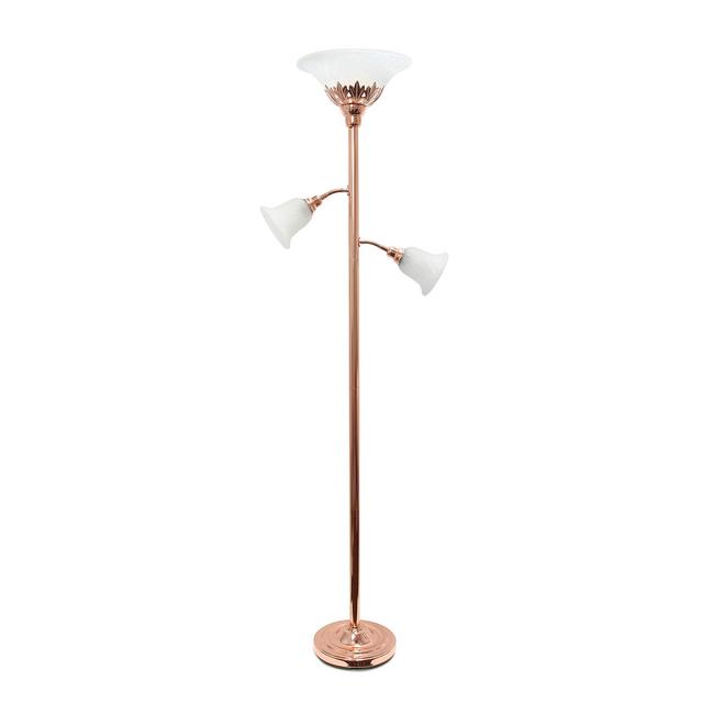 Elegant Designs LF2002-RGD 3 Light Scalloped Glass Shades Floor Lamp, Rose Gold