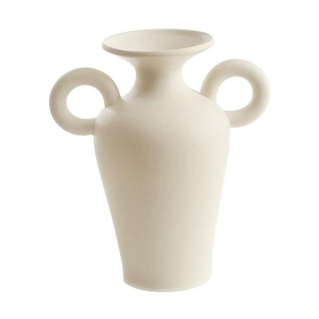 Dual-Ear Handle Greek-Style Flower Vase, Retro Ceramic Ornament, Matter Crème