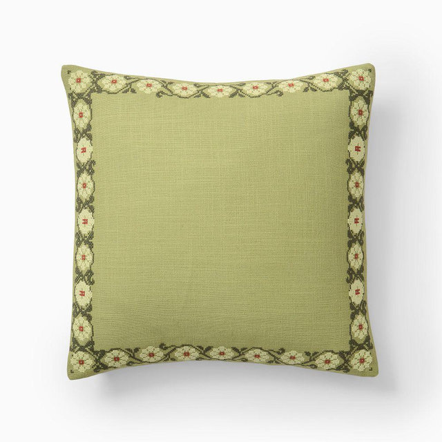 Emma Chamberlain Stitched Floral Pillow Cover, 18"x18", Sage