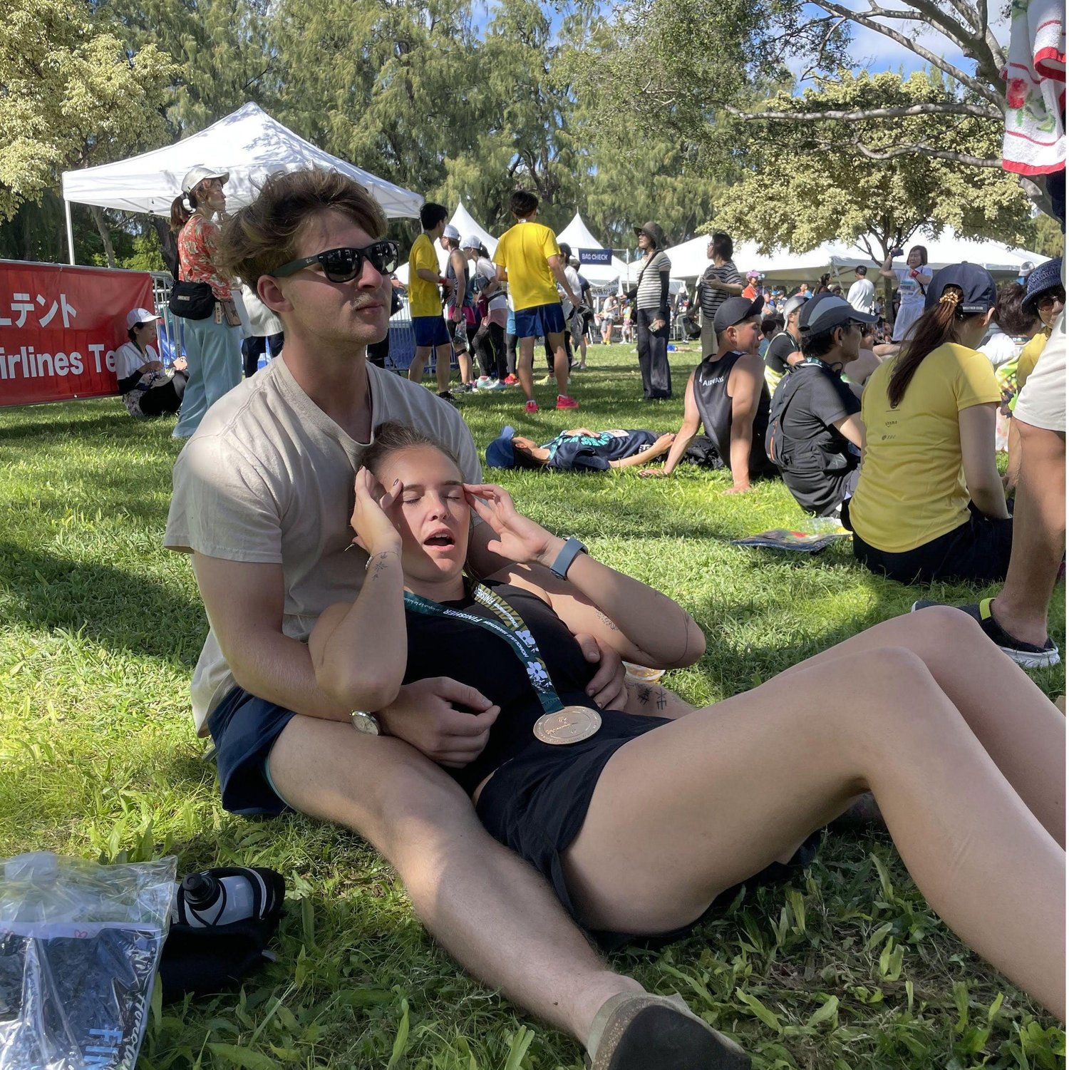 Reilley dying after her marathon and Chris helping!