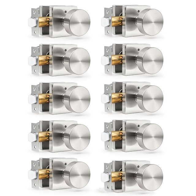 Gobrico Brushed Nickel Privacy Door Knobs with Square Rosette(10 Pack), Interior Heavy Duty Door Handles with Lock, Keyless Door Locks for Bedroom, Bathroom