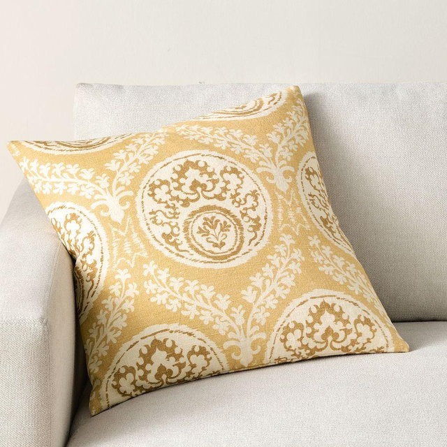 Lena Medallion Printed Pillow Cover, Gold, 20"