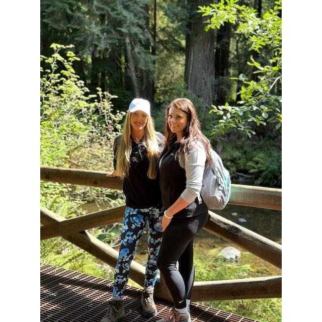 Julia and Jess with the great redwoods of California