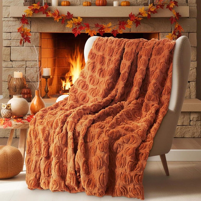 Tegeme Fall Throw Blanket Pumpkin Autumn Throw Blanket 50" x 60" Autumn Thanksgiving Dutch Velvet Faux Rabbit Fur Decorations Cozy Soft Lightweight Gift for Home Living Room Couch Sofa Bed (Rust)