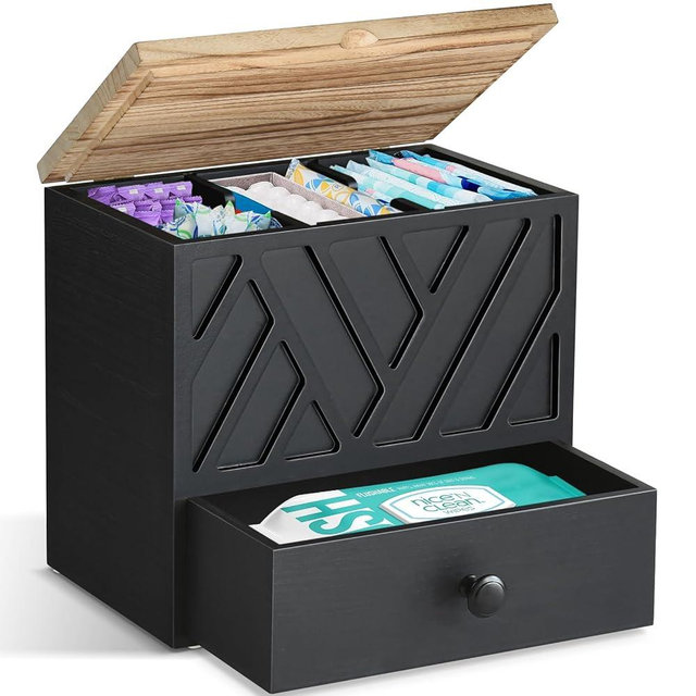 Tampon Holder for Bathroom Decor, Feminine Product Organizer with Lid and Drawer, Shark Week Tampon Storage, Wood Pad and Tampons Organizer for Toilet Storage, Bathroom Accessories Box for Girl Stuff