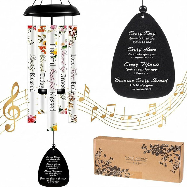 Anglechic 32 in Christian Wind Chimes Easter Gifts for Women Men Large Inspirational Religious Spiritual Wind Chimes with Bible Verse Baptism Easter Birthday Faith Based Gifts for Mom Sister