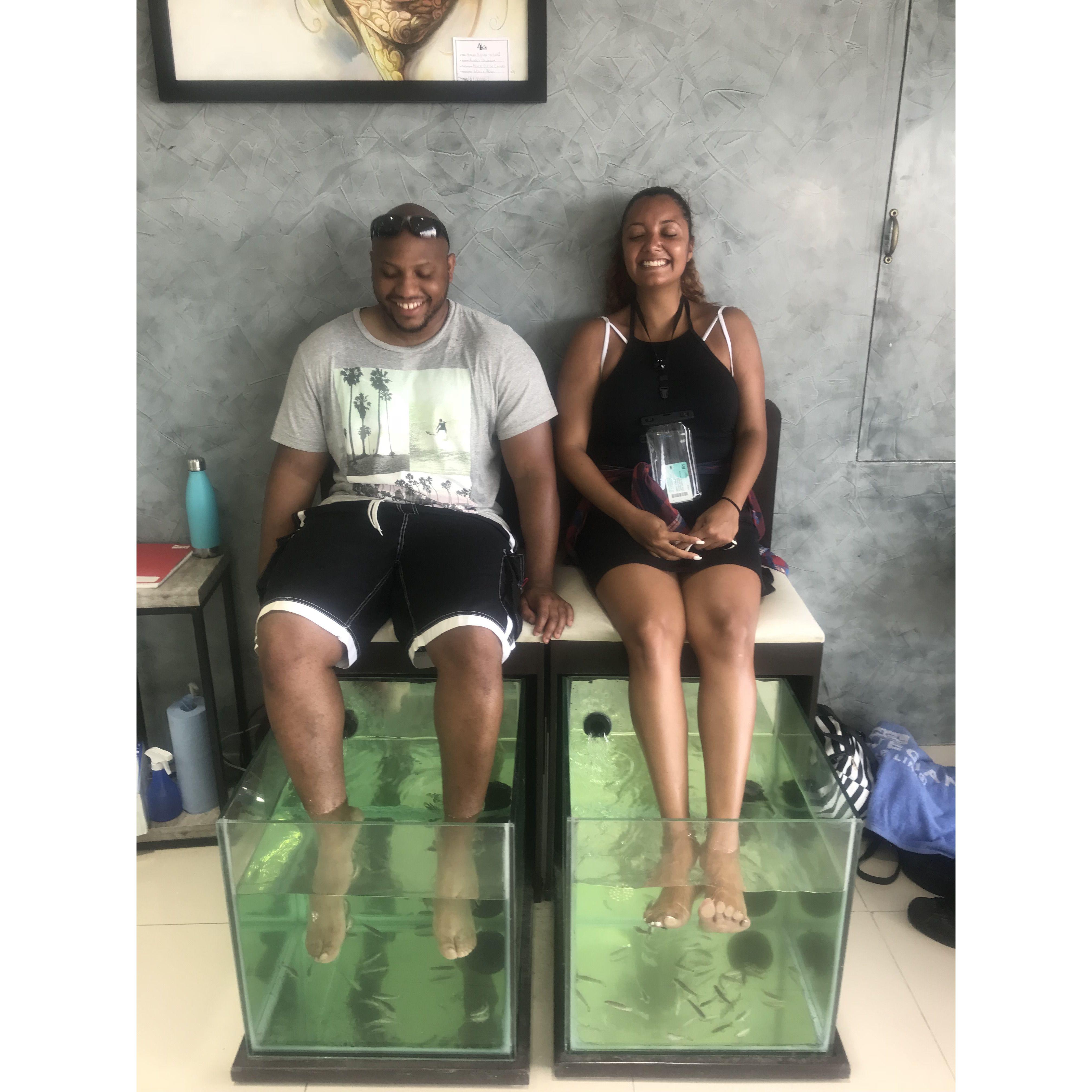 Getting our feet cleaned in Mexico. One of our stops of our cruise, 2018.