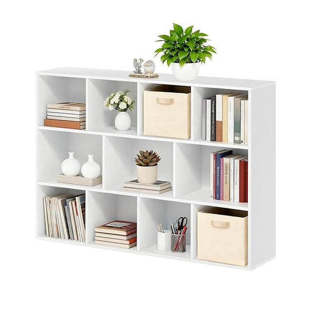 Whitmor 11 Cube Storage Organizer, 4 Tier Stackable Bookcase, Open Storage Display Bookshelf, Storage Cabinet for Living Room, Bedroom, Home, Office, 29.1" L x 9.4" W x 41.7" H, White