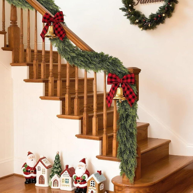 16FT Real Touch Cedar Garland - Artificial Christmas Garland Fake Green Faux Thick and Lush Pine Needles Garlands for Table Fireplace Mantle Holiday Home Indoor Outdoor Decor (1PCS)