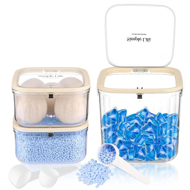 Hiitytin 3 Pack Laundry Pod Container for Laundry Room - Laundry Pod Holder with Lid and Scoop - Laundry Powder Container Detergent Storage Organizer Dishwasher Pods Container, 101 oz & 64 oz & 64 oz