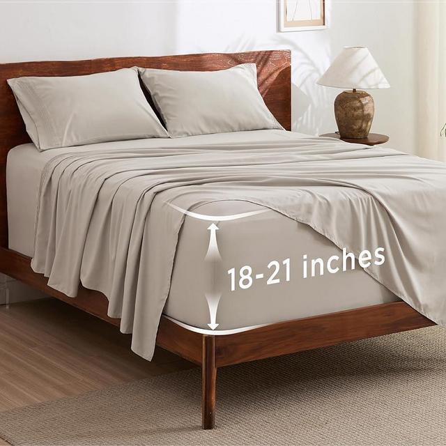 Bedsure Deep Pocket California King Sheet Sets - Fits Mattresses Up to 21 Inches Thick - 4 Piece Bed Sheets, Moisture Wicking, Soft & Cooling Bedsheet & Pillowcases, Easy & Secure Fit, Linen