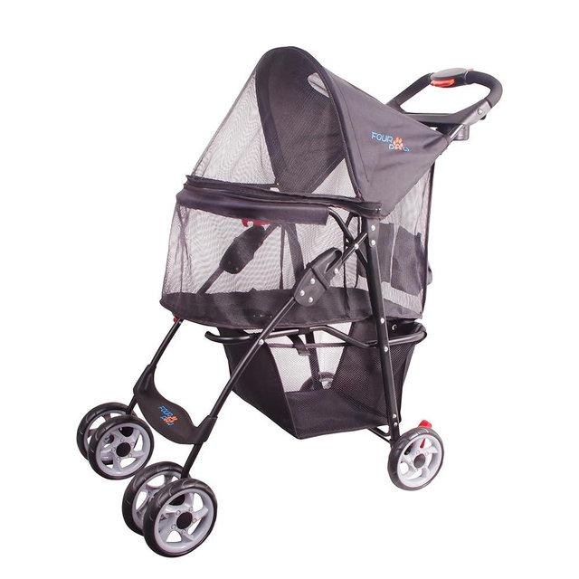 FOURPAW Full-Window pet Stroller 4 Wheels for Cats & Dogs, with Storage Basket,Cup Holder, Travel Puppy/Cats Stroller.