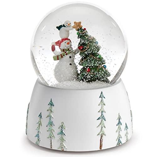 Roman 5.75" Snowmen Topping The Christmas Tree with a Star Musical Snow Globe