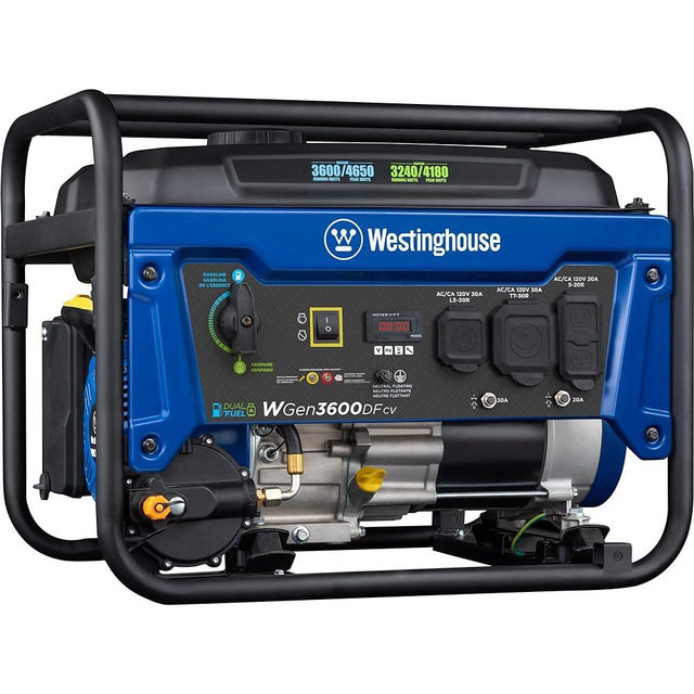 Westinghouse Outdoor Power Equipment 4650 Peak Watt Dual Fuel Portable Generator, RV Ready 30A Outlet, Gas & Propane Powered, CO Sensor
