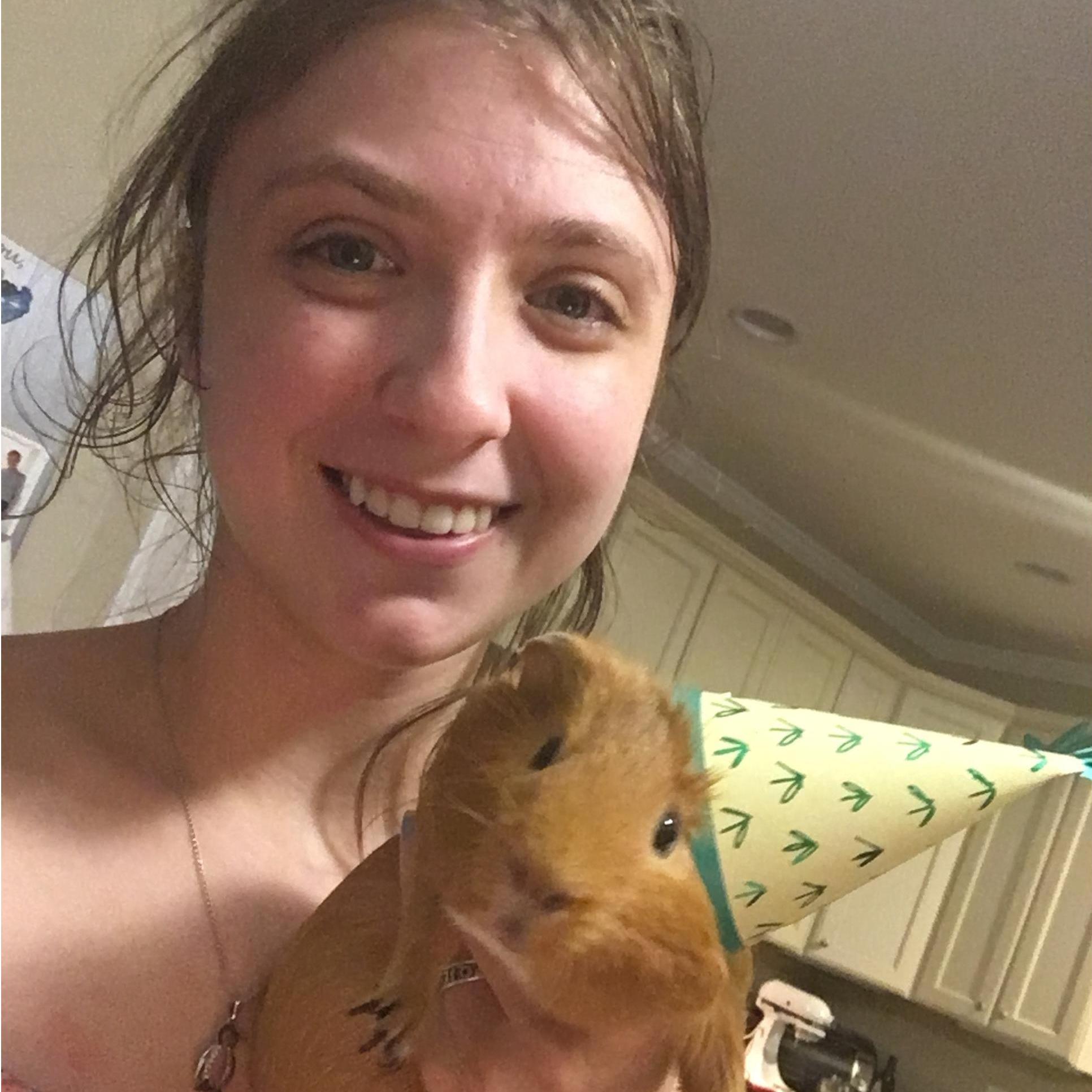 Our ginger piggy, Harvey, celebrating my 20th birthday!