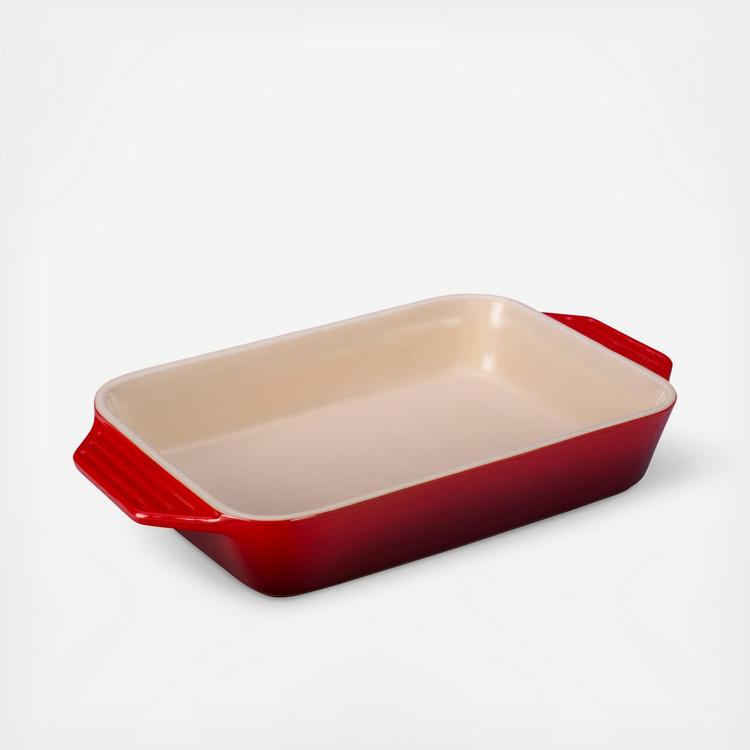 Le Creuset Stoneware 13 x 9 Cerise Rectangular Baking Dish with Platter  Lid