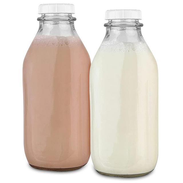 Stock Your Home 32-Oz Glass Milk Bottles (2 Pack) - Milk Jars with Lids - Food Grade Glass Bottles - Dishwasher Safe - Bottles for Milk, Buttermilk, Honey, Maple Syrup, Jam, Barbecue Sauce