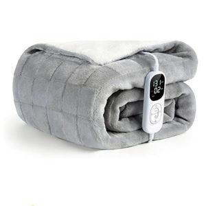 IUUI Heated Blanket Electric Throw Checkered- 50x60 Inches Soft Flannel Heating Blanket,Fast Heating Blanket 6 Heating Levels & 2 Hours Auto Off ETL Certification, Gifts for Women(Silver Grey)