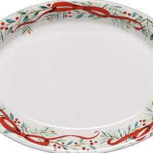 Holly Berry Christmas Garland 13 5/8 Inch Large Oval Serving Platter
