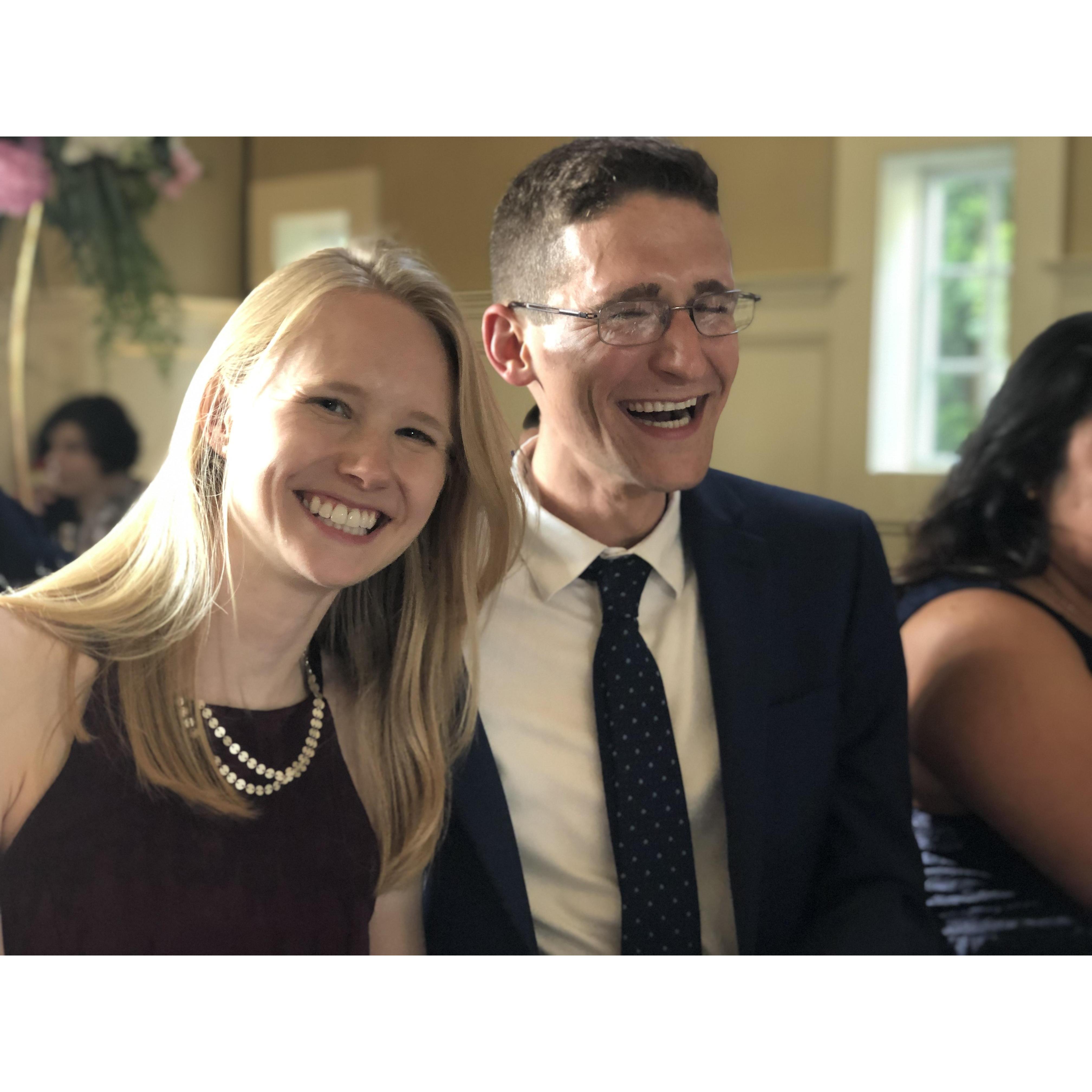 May 2019 - The joke Myles is laughing at probably wasn't that funny, but Becky made that dress!