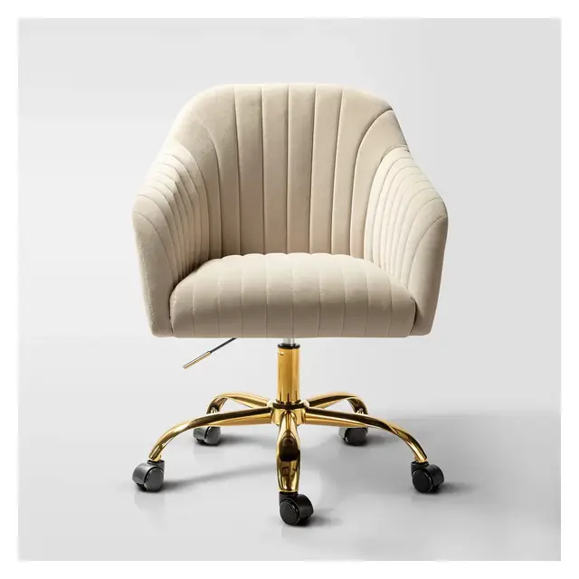 Alex Velvet Height-adjustable Swivel Task Office Chair with Channel-tufted Back and Gold Metal Base | Karat Home - Tan